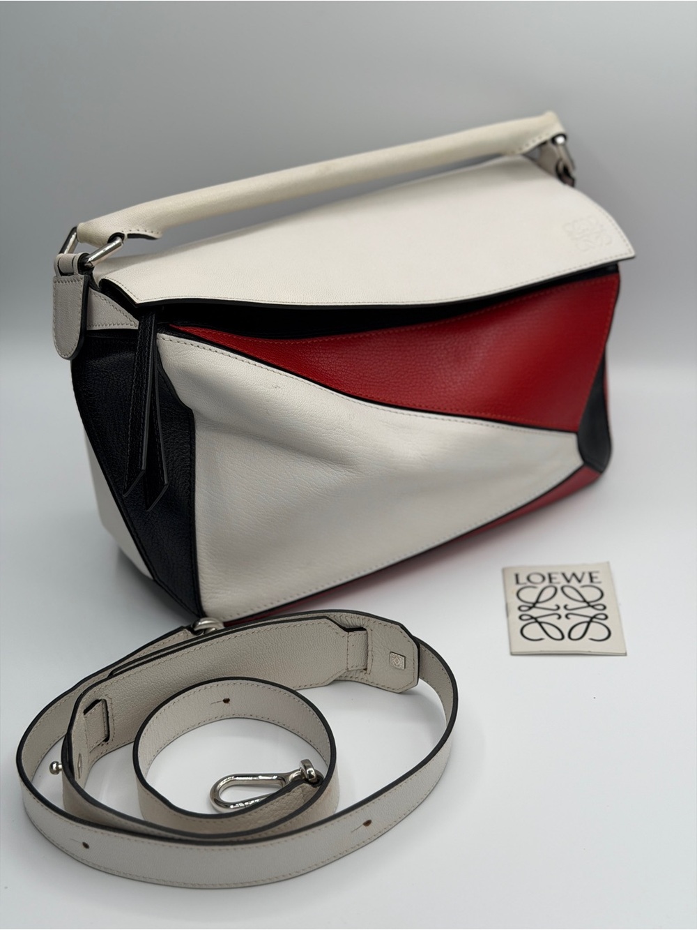 Authentic Loewe Puzzle Bag Small Leather White Red Black Crossbody Shoulder Bag